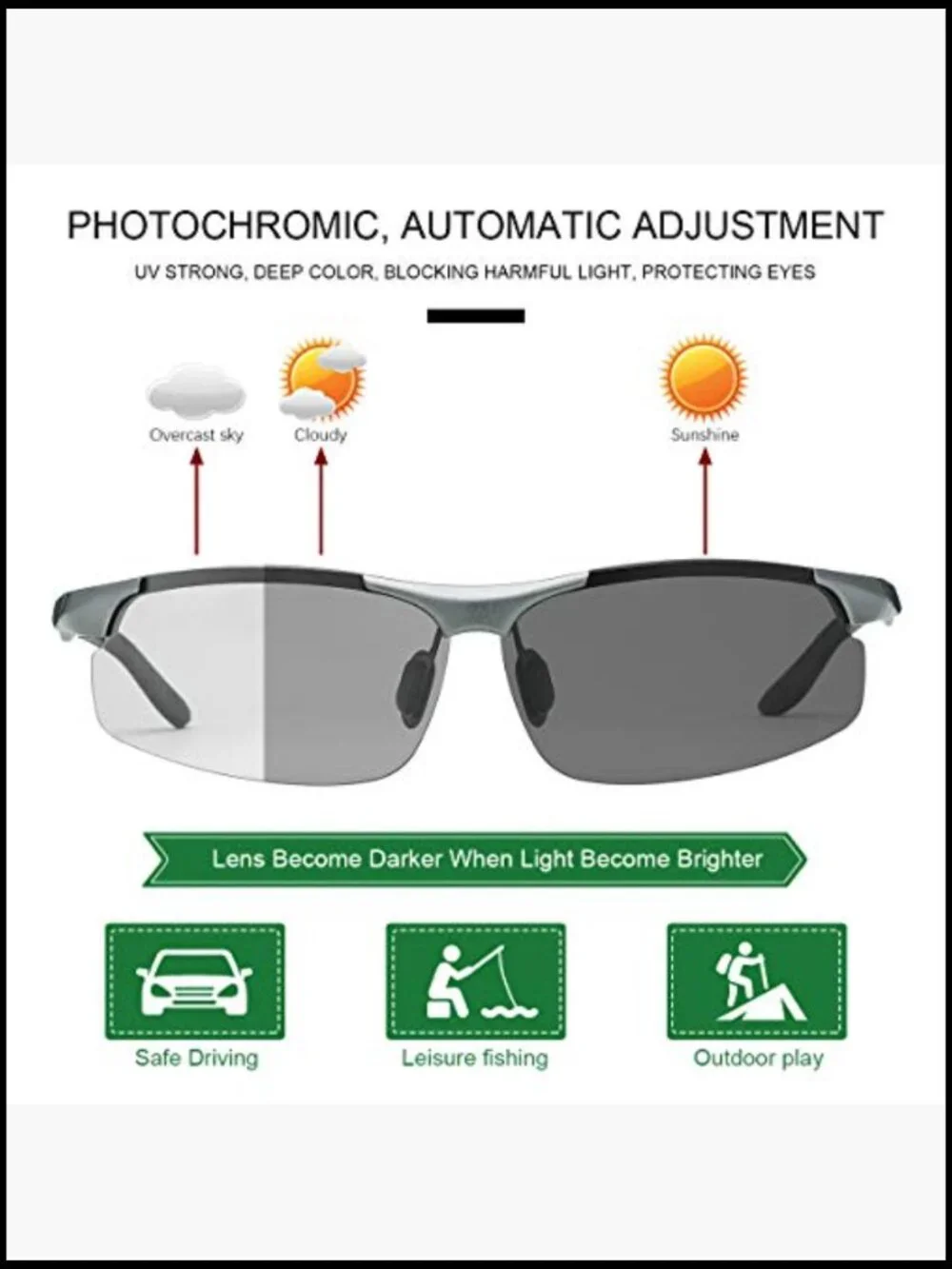Polarized Photochromic Sunglasses UV400 Protection Anti Glare for Men Women